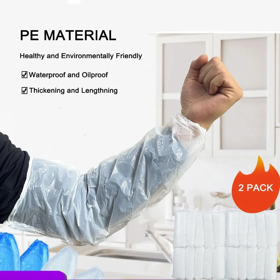 일회용 오버 슬리브 커버 200개입 플라스틱 팔 슬리브 (페인팅, 수리, 청소, 타투 보호용) 흰색 경량