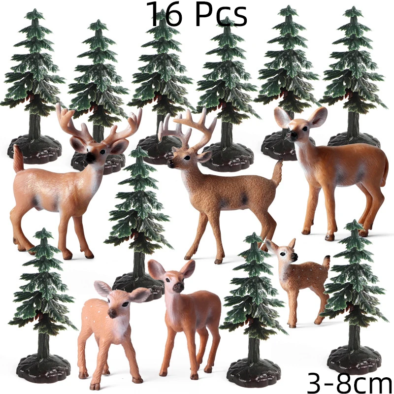 Children's Teaching Cognitive Wildlife Toys White Tailed Deer Animal Elk Sika Deer Model Solid Ornament Set Children's Gifts