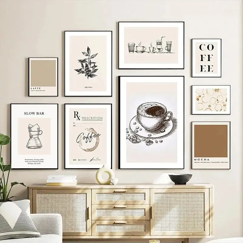 Coffee Line Wakes Up Slowly – Abstract Coffea Arabica Definition Frameless Canvas Poster for Cafe Bar Kitchen Wall Decor
