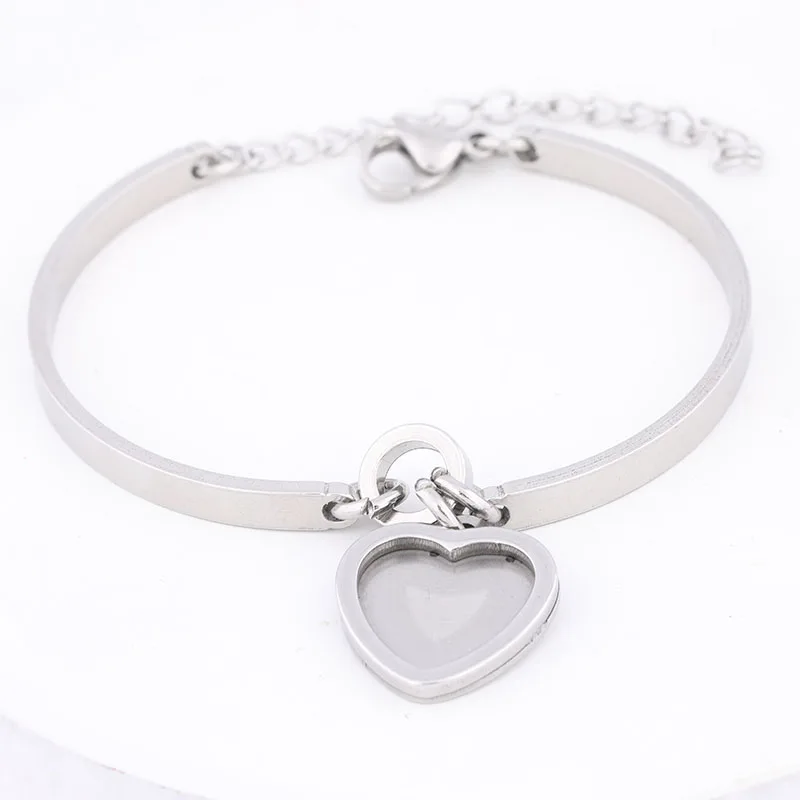 3pcs Stainless Steel Cuff Bracelet Base Blanks Fit 12mm Heart Cabochon Bangle Bezel Setting Trays Diy Jewelry Findings