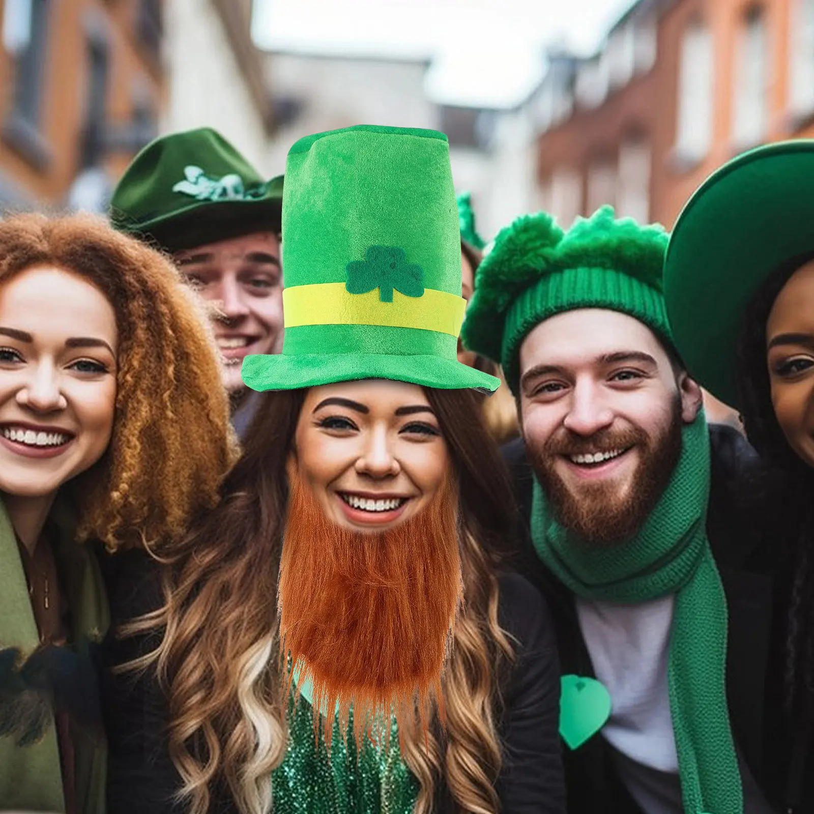 

Зеленый цилиндр с клевером для костюма на День Святого Патрика, аксессуар для ирландского фестиваля, товары для вечеринок, зеленый цилиндр с бородой, костюм на День Святого Патрика