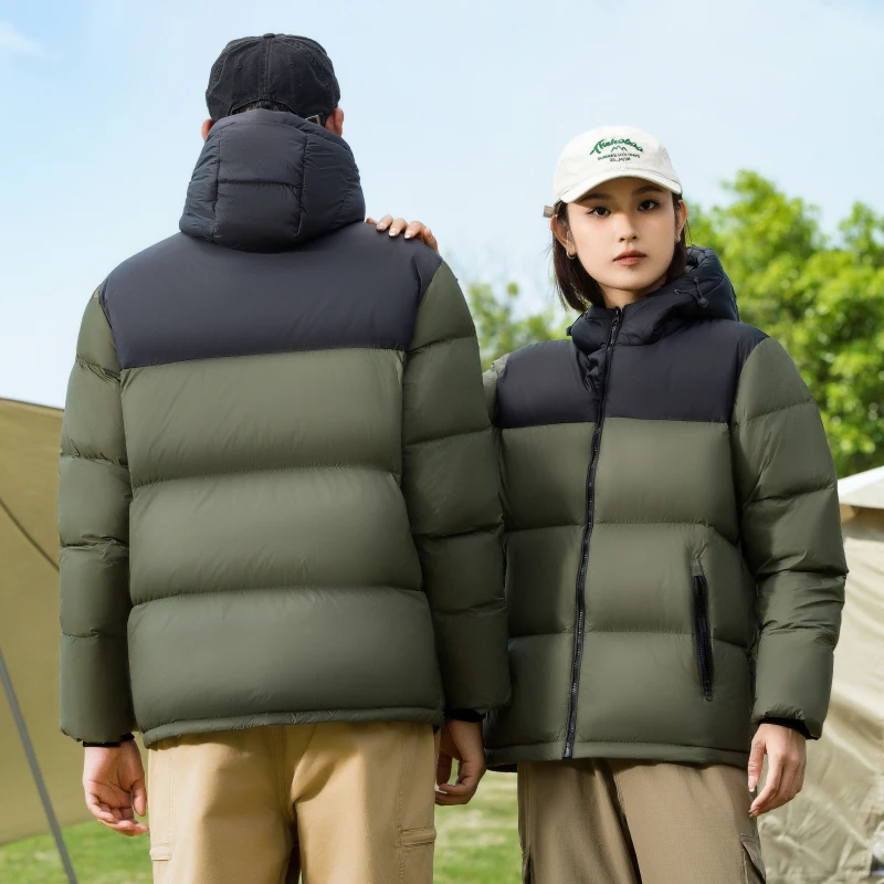 Couple\'s White Duck down Jacket Men\'s and Women\'s Same Style Short Winter Fleece-lined Thickening Stand Coat Men\'s Warm