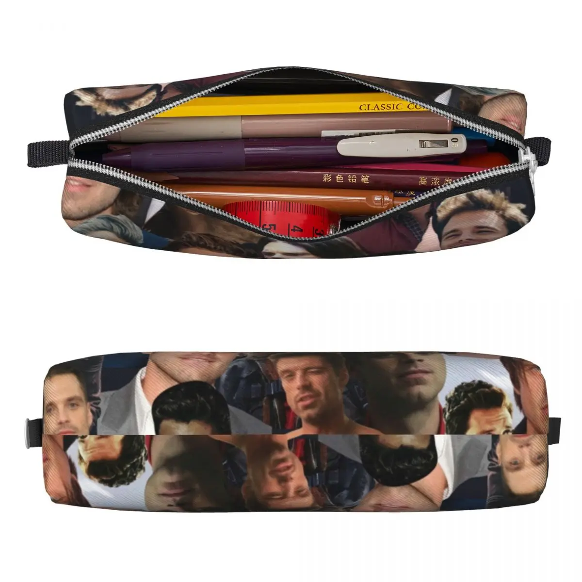 Sebastian Stan Photo Collage Pencil Cases Pen Box Bag Kids Large Storage Students School Gifts Pencilcases