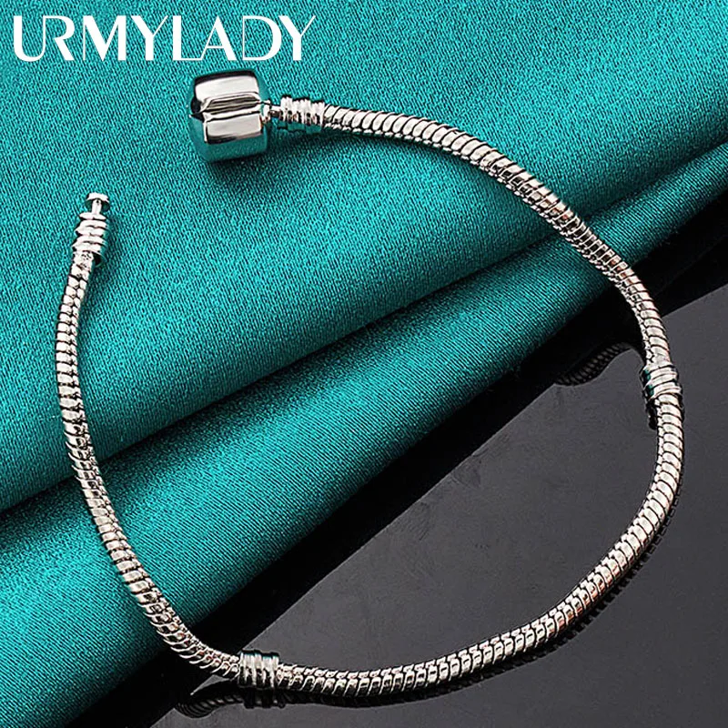 

URMYLADY 925 Sterling Silver Snake Chain Bracelet For Women Men Wedding Fashion Charm Jewelry Gift