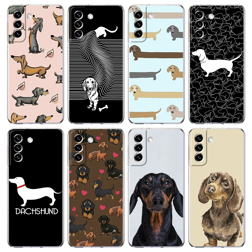 Phone Case For Samsung Galaxy S24 Ultra S23 FE S22 S20 S21 5G S10 S9 Plus S10E S8 Soft Clear Dachshund Sausage Dog Cover