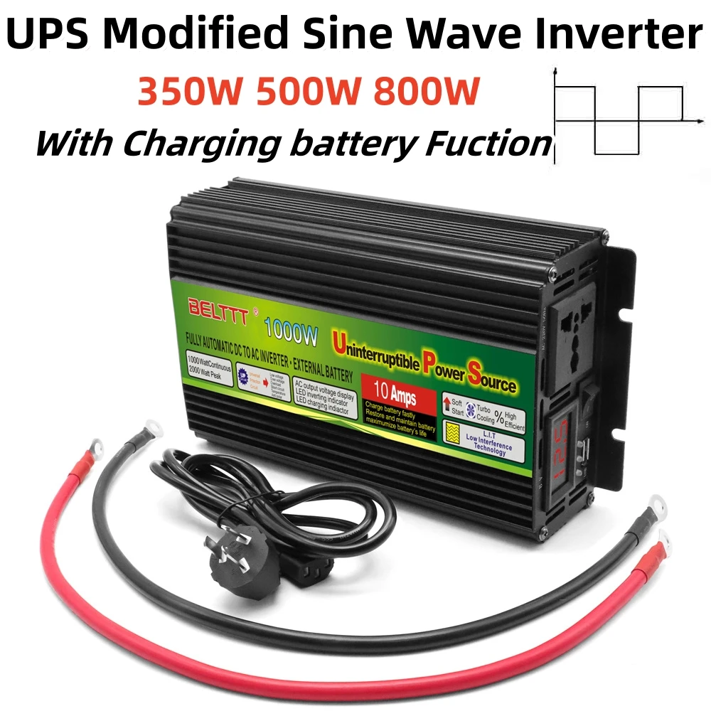 Power 800W 1000W 2000W UPS Inverter Modified Sine Wave DC 12V AC 220V 230V 50HZ/60HZ Charging Car Inverter With Smart Fan