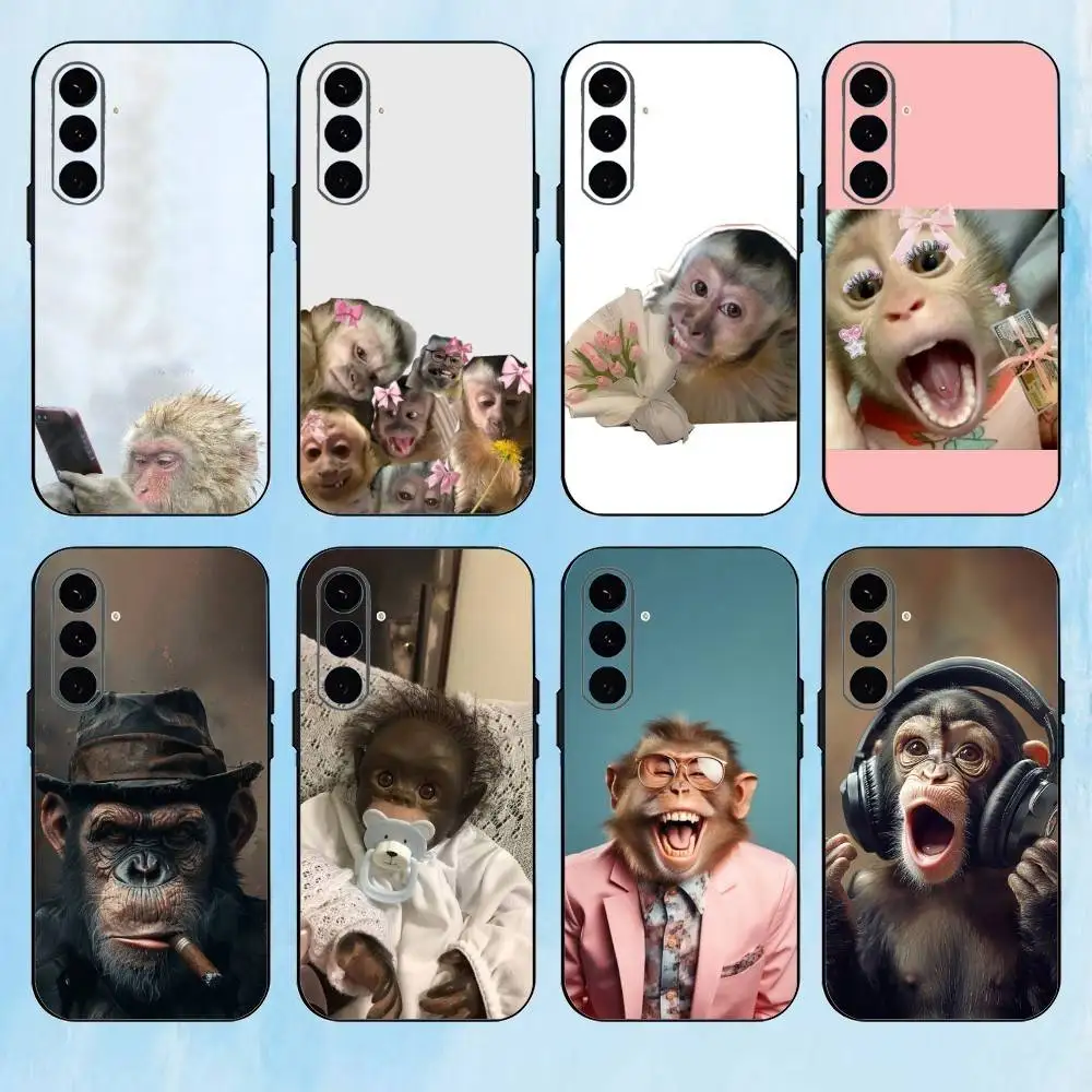 

Funny Monkey Silicone Phone Case For Samsung Galaxy A73,A72,A71,A70,A53,A52,A51,Others Soft Black Cover