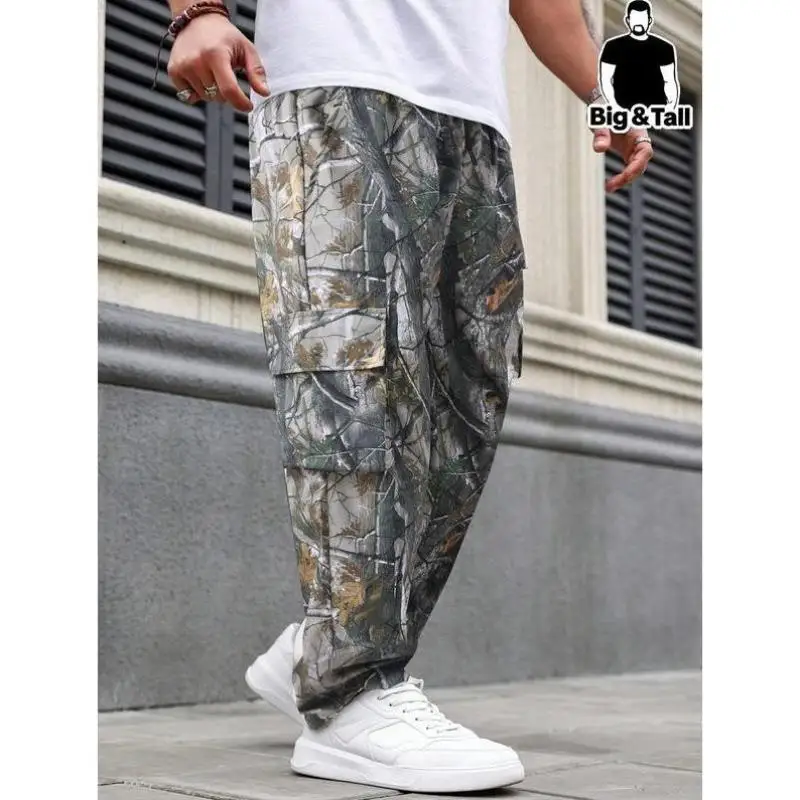

Large Size Men's Plaid Print Dstring Waist Pants Casual Straight Leg Trousers Neutral PVC Material Winter Collection