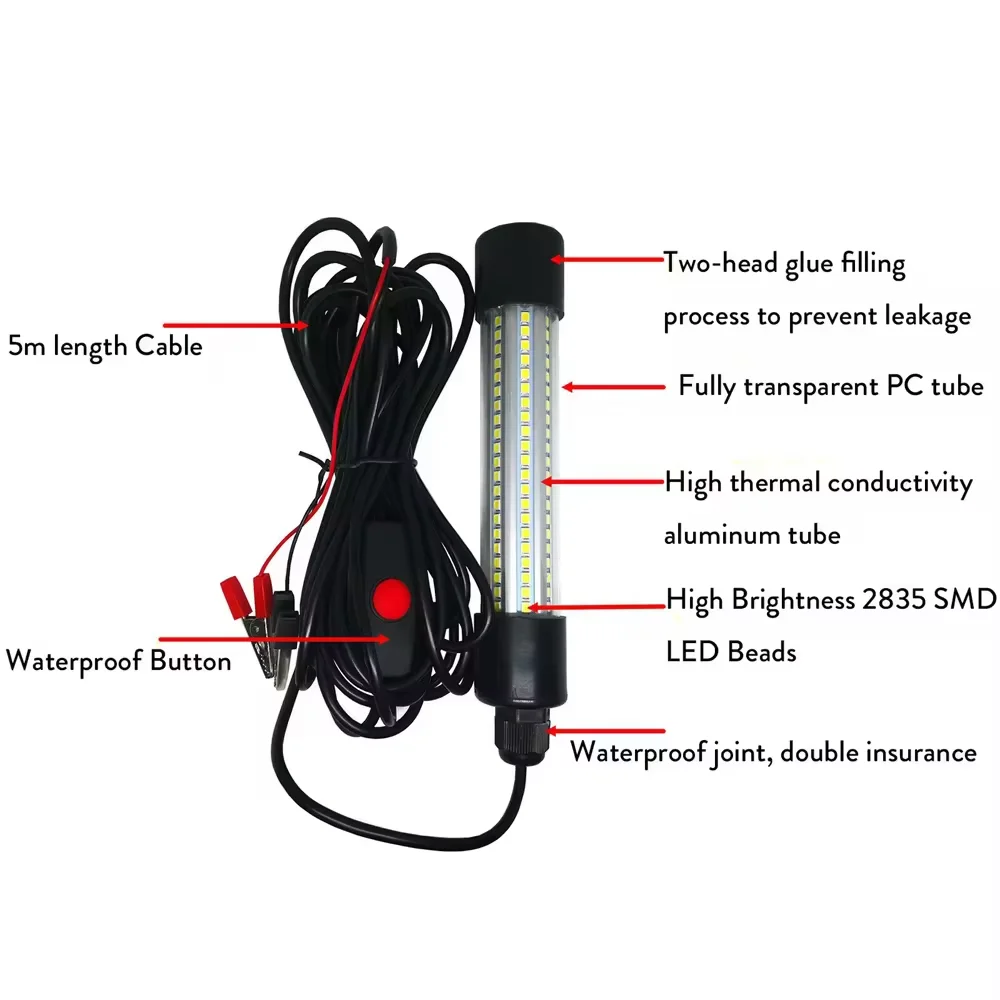 12V LED Fishing Light 126LEDs 2835 SMD Waterproof Lures Fish Finder Lamp Attracting Bait Submersible Underwater Fishing Light image 6