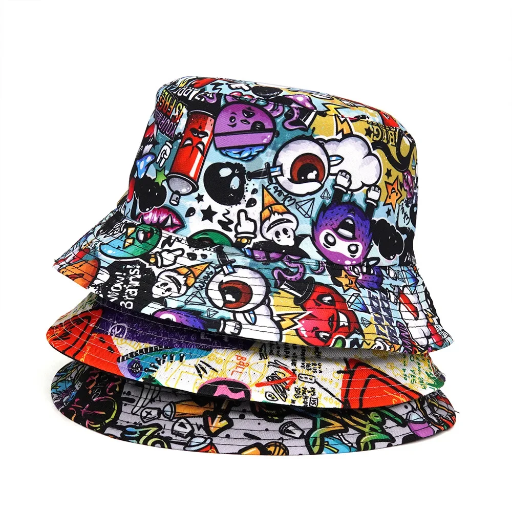 Panama Bucket Hats Animal Letter Print Fisherman Hat Summer Sun Hats For Women Men Reversible Fishing Cap