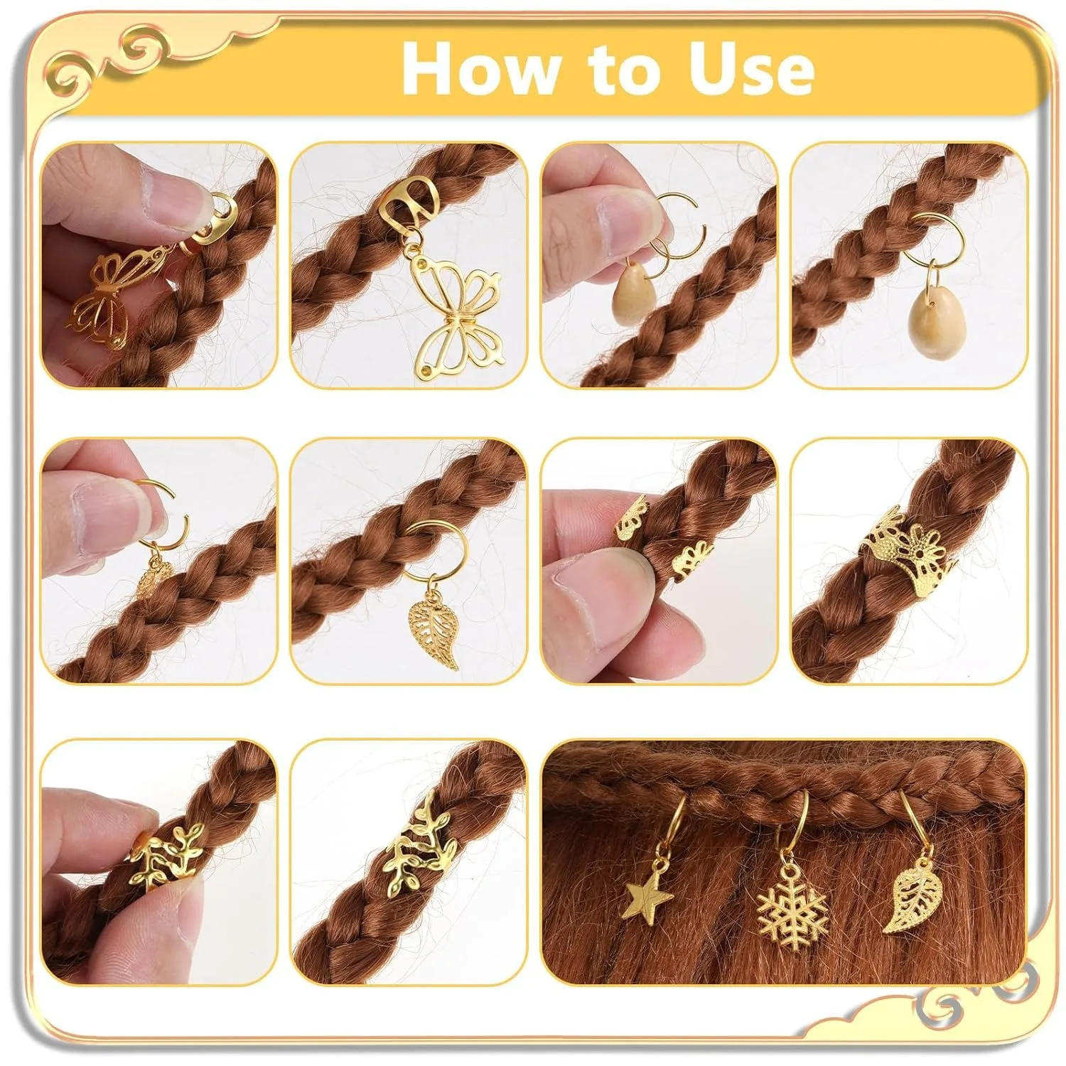 

Premium 40 Count Snowflake Shell Crown Dreadlock Hair Loop Charm for DIY Headwear Decoration Kit