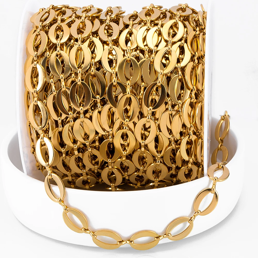 1 metro oco banhado a ouro oval shpae cubano colares corrente de ligação de aço inoxidável diy pulseiras jóias fazendo sacos correntes