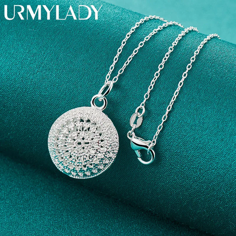 

URMYLADY 925 Sterling Silver Hollow Round 16-30 Inch Pendant Necklace For Women Wedding Engagement Fashion Jewelry