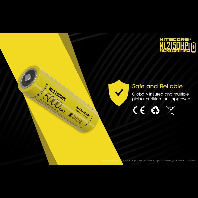 NITECORE NL2150HPi 21700 Battery 5000mAh 3.6V 18Wh max Continuous Discharge Current 15A Flashlight battery