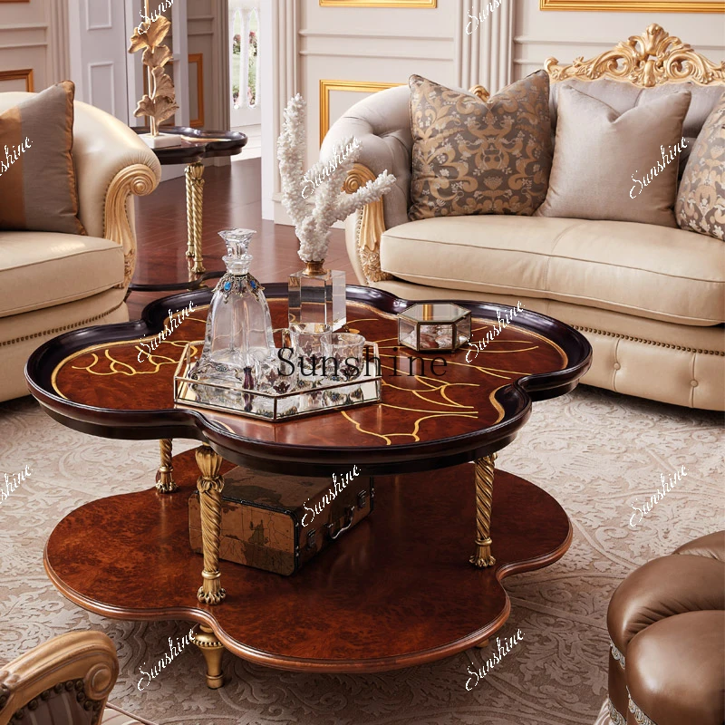 Villa living room peach blossom core solid wood special-shaped petal type painted edge table coffee table  FT