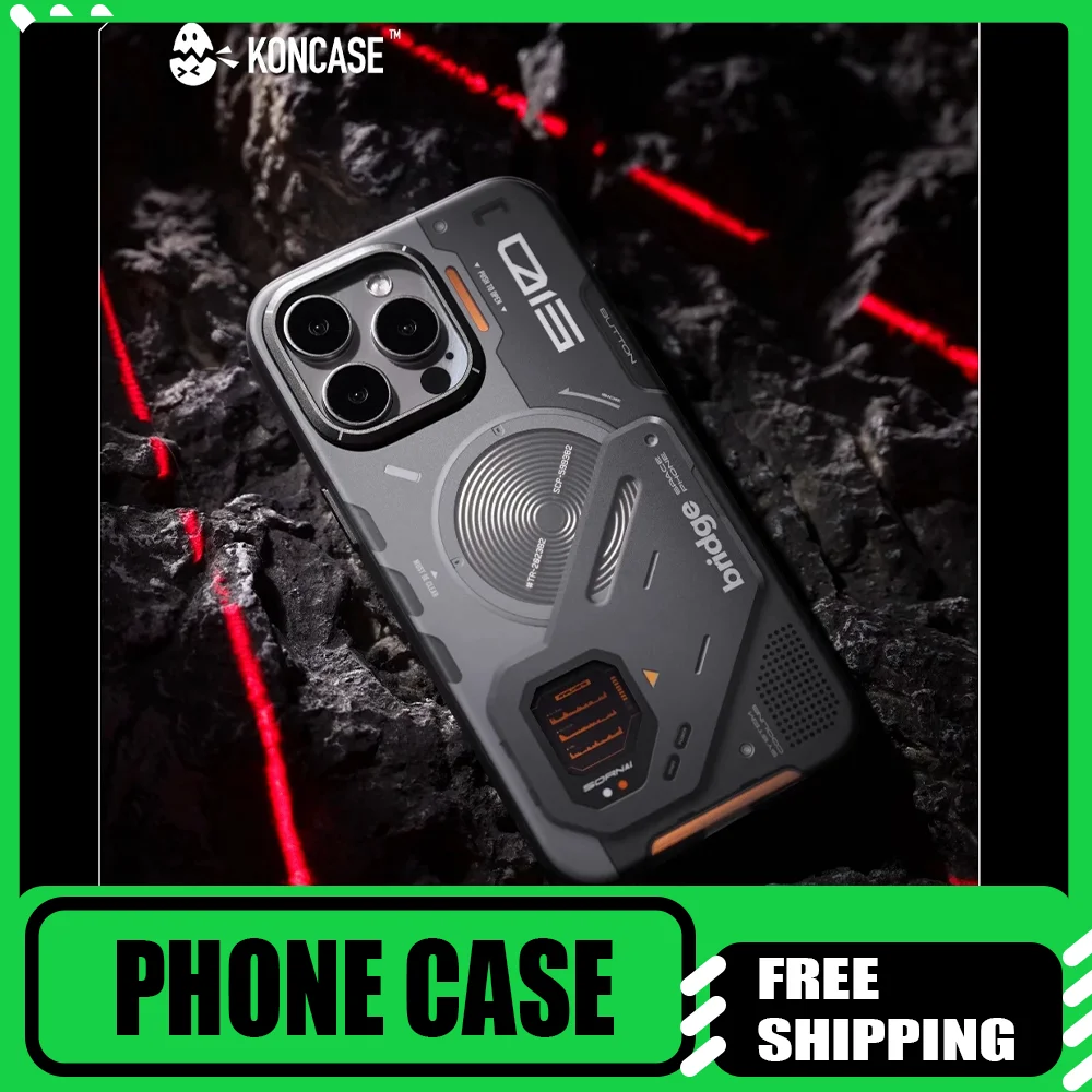 

Чехол для телефона KONCASE, магнитный чехол Magsafe, металлическая кнопка, ТПУ, механический стиль, чехлы для телефонов для iPhone 16 Pro Max, подарки
