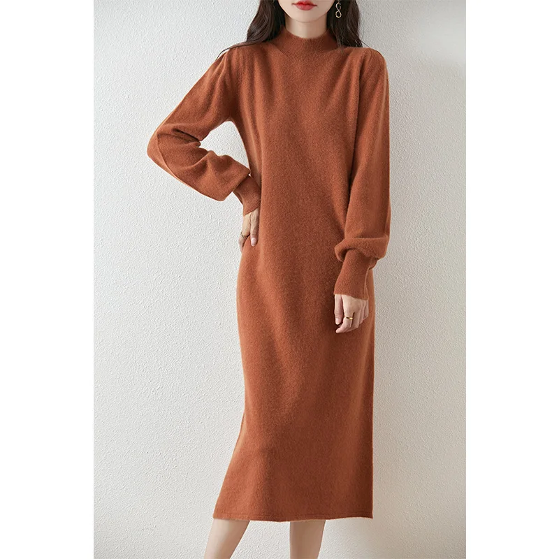 Loose Cashmere Dresses For Women 100% Wool Knitted Jumpers 2024 Autumn/Winter New Fashion Winter Long Dresses Female Pullovers