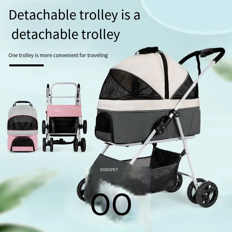 New Separate Pet Cart Cat Travel Cart Small Dog Outing Cart Teddy Dog Stroller Detachable Cradle Multi Angle Opening of The Roof