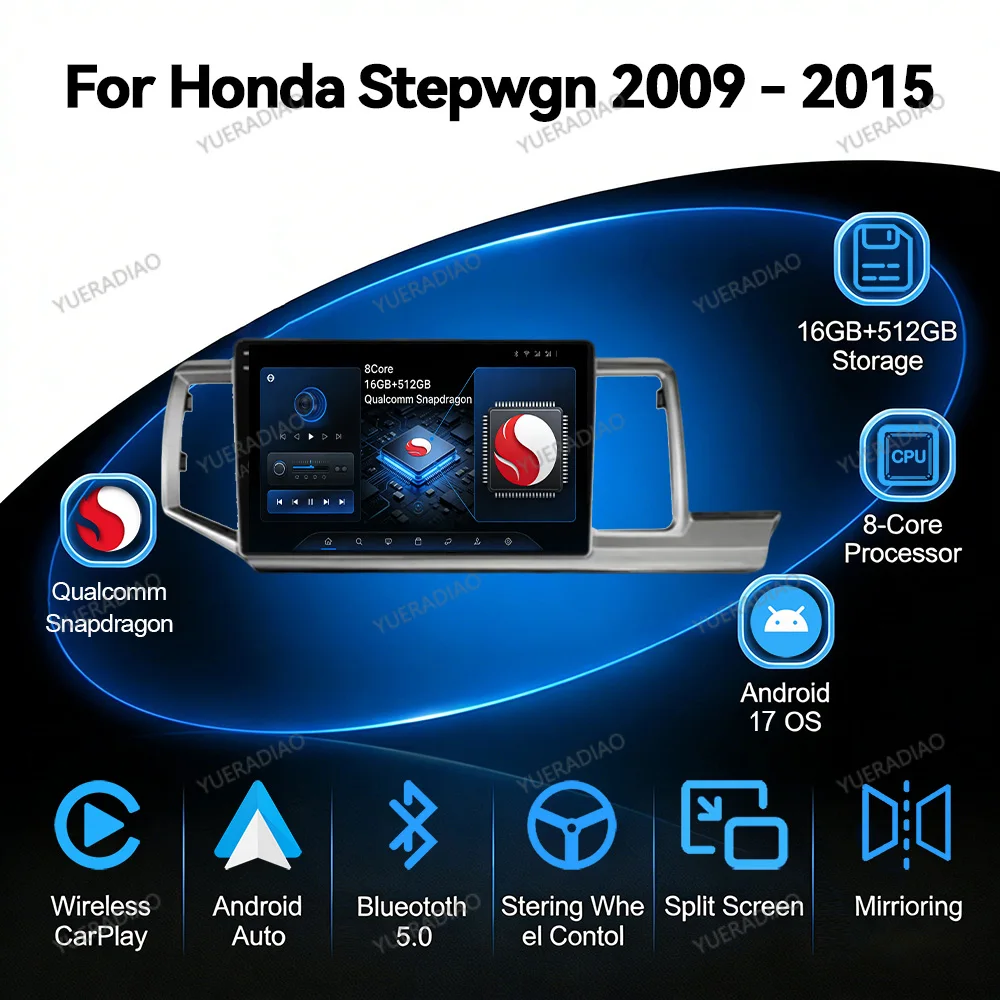 Android 17 Car Radio For Honda Stepwgn 2.0 RK 2009 - 2013 - 2015 GPS NAVI Touch Screen BT Double Din Head Unit 4G LTE 5G WIFI FM