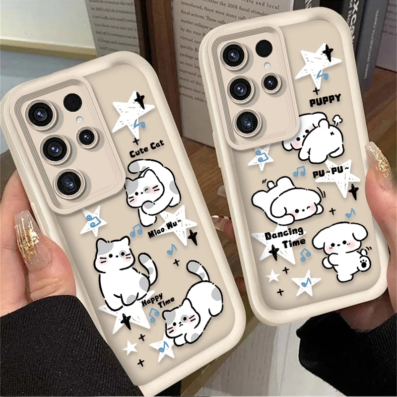 Lovely Dog Cat Case For Samsung Galaxy S24 S25 S23 Ultra S22 S21 Plus FE A36 A56 A26 A16 A06 A15 A25 A35 A55 5G  Silicone Cover