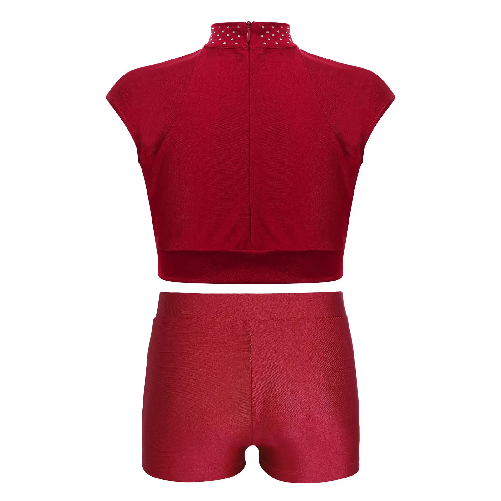 Kids Girls Figure Skating Outfits Set Sleeveless Crop Top with Shorts Dance Sports Gymnastics Performance Costume Activewear