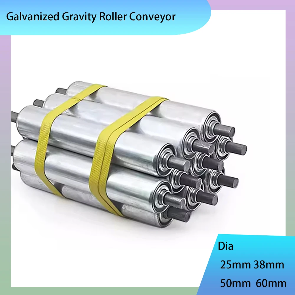 1Pcs Galvanized Gravity Roller Conveyor Dia 25mm 38mm 50mm 60mm Total Length 150 200 250 300 350 400 450 500mm Shaft Dia 8/12mm