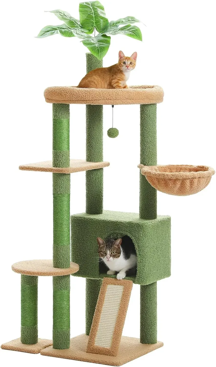 

53'' Cat Tree for Indoor Cats, Large Condo,Sisal Scratching Posts,Hammock & Perch, Fresh Cactus Design,Sturdy, Multi-Level