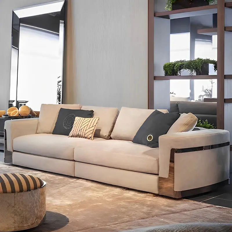 Frosted leather sofa light luxury villa simple modern large apartment three-person sofa