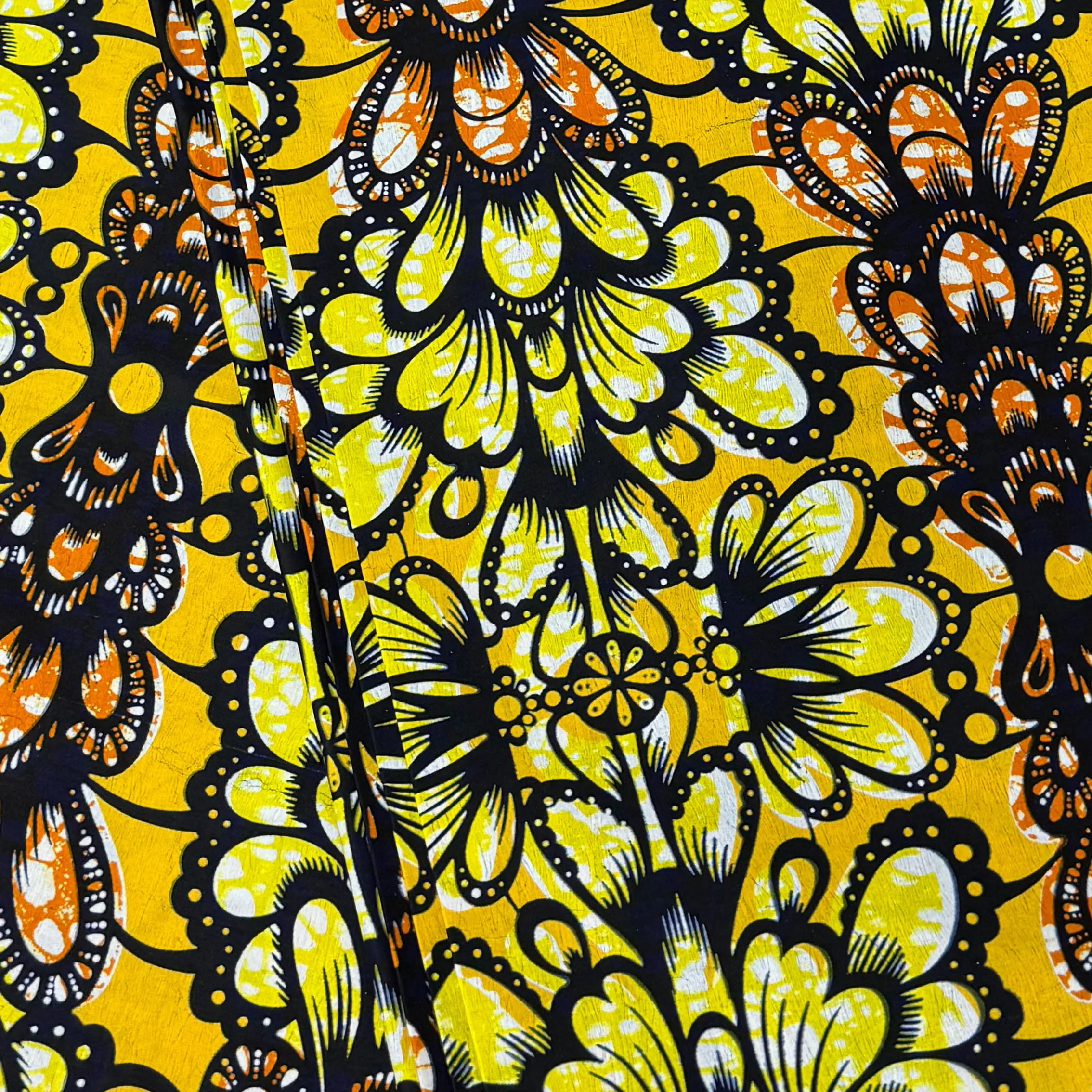 African super wax Print Fabric Vintage Big Floral Ankara 100% Cotton 6 Yards Grey Black Blue Yellow Pagne Cloth For Women Dress view 5