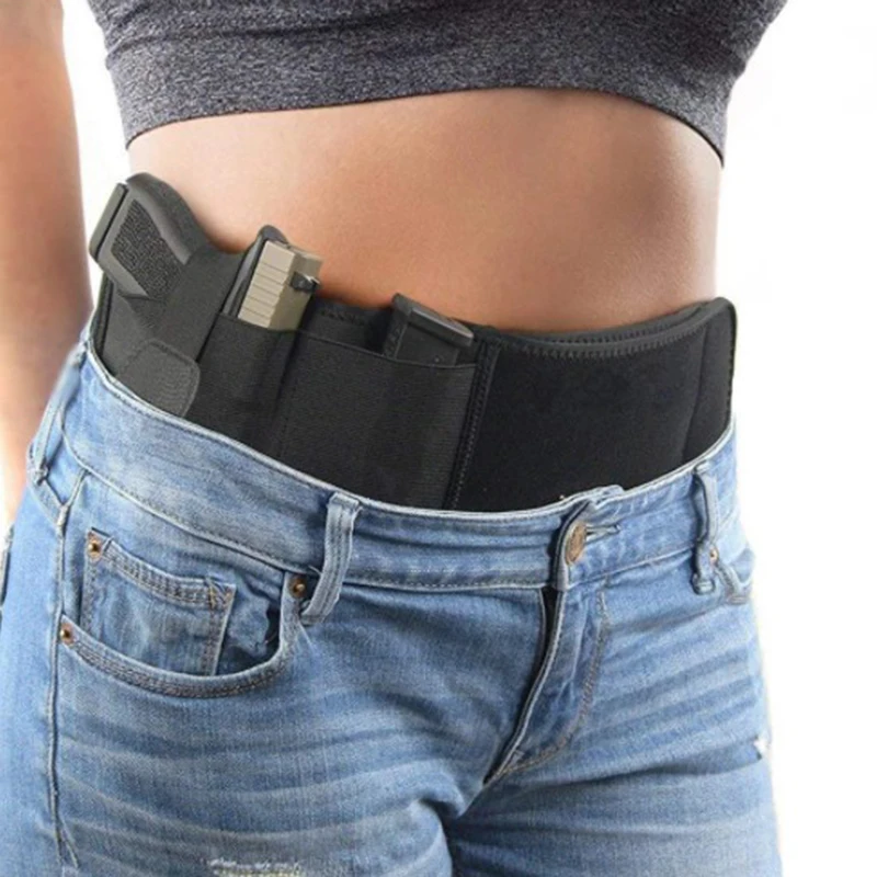 1 Pc Black Belly Gun Holster Invisible Belt Bag Concealed Carry Elastic Girdle Waist Storage Belt 115 * 12.5cm