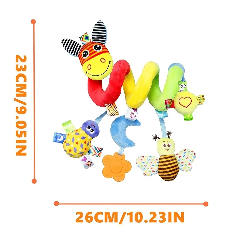 아기 장난감 유모차 펜던트, 무작위 색상의 나선형 플러시 리본을 가진 당나귀, 걸이용으로 적합합니다. 유아용 딸랑이 장난감