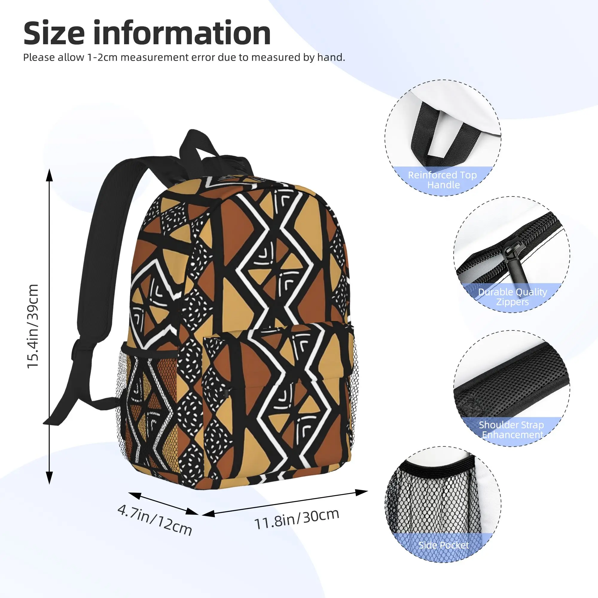 African Mud Cloth Mali Backpack Hot Sale Daypack Large Capacity Boys Girls BookBag Shoulder Bags for Men Women School Bag