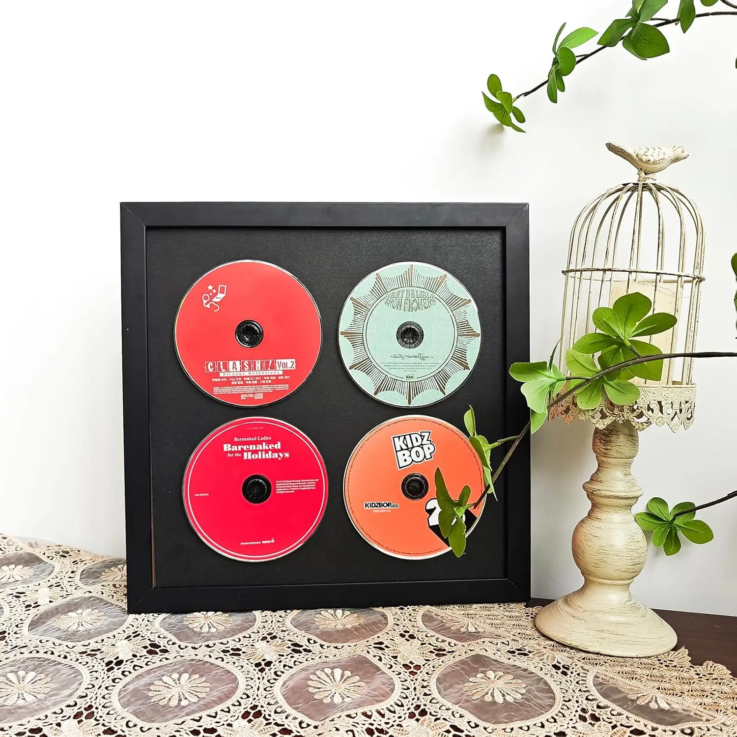 Wall record rack,Music album box,CD music box,CD case solid wood frame.Black Frame 13 x 13 Music Frame Display Case with for 4 5