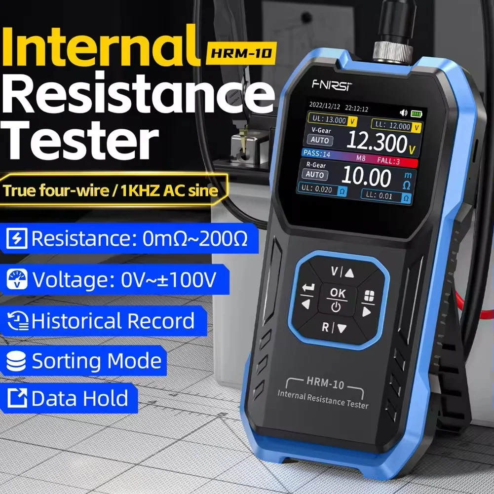 FNIRSI HRM-10 Lithium Internal  Battery Resistance Tester Instrument Meter TFT HD Color Display Data Storage Battery Status