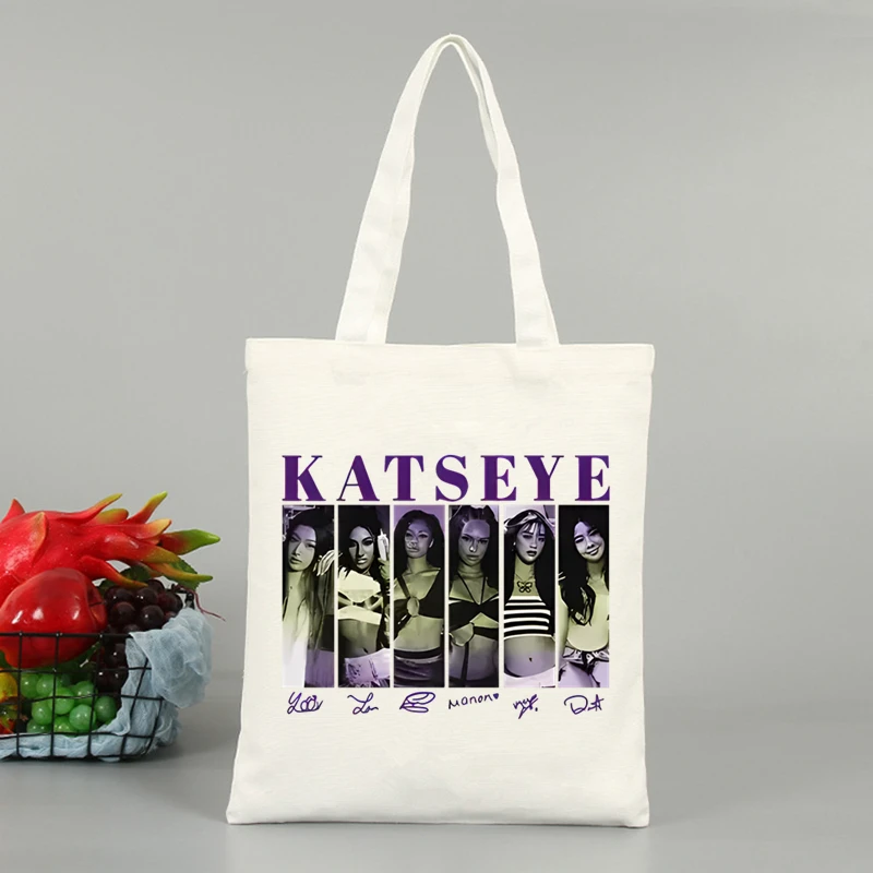 Katseye Women Men Handbags Canvas Tote Bags Reusable Cotton High Capacity Shopping Bag