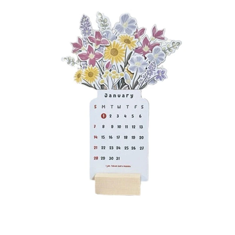 2024 Flowers Desk Calendar Flower Small Desk Calendar Flower Desk Calendar Planner Vase Shaped Monthly Calendar Planner