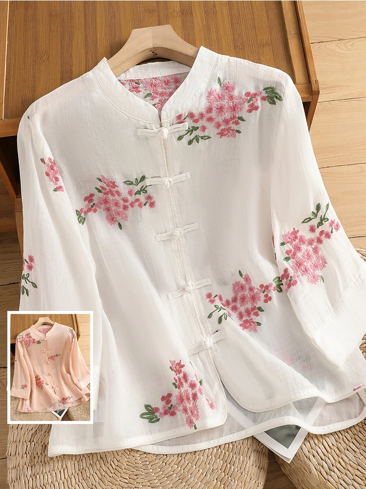 

Повседневная вышивка irt Jaet, женский кардиган большого размера с воротником-стойкой на пуговицах Seven Sve, открытый кардиган Faion Retro Sle Polyest...