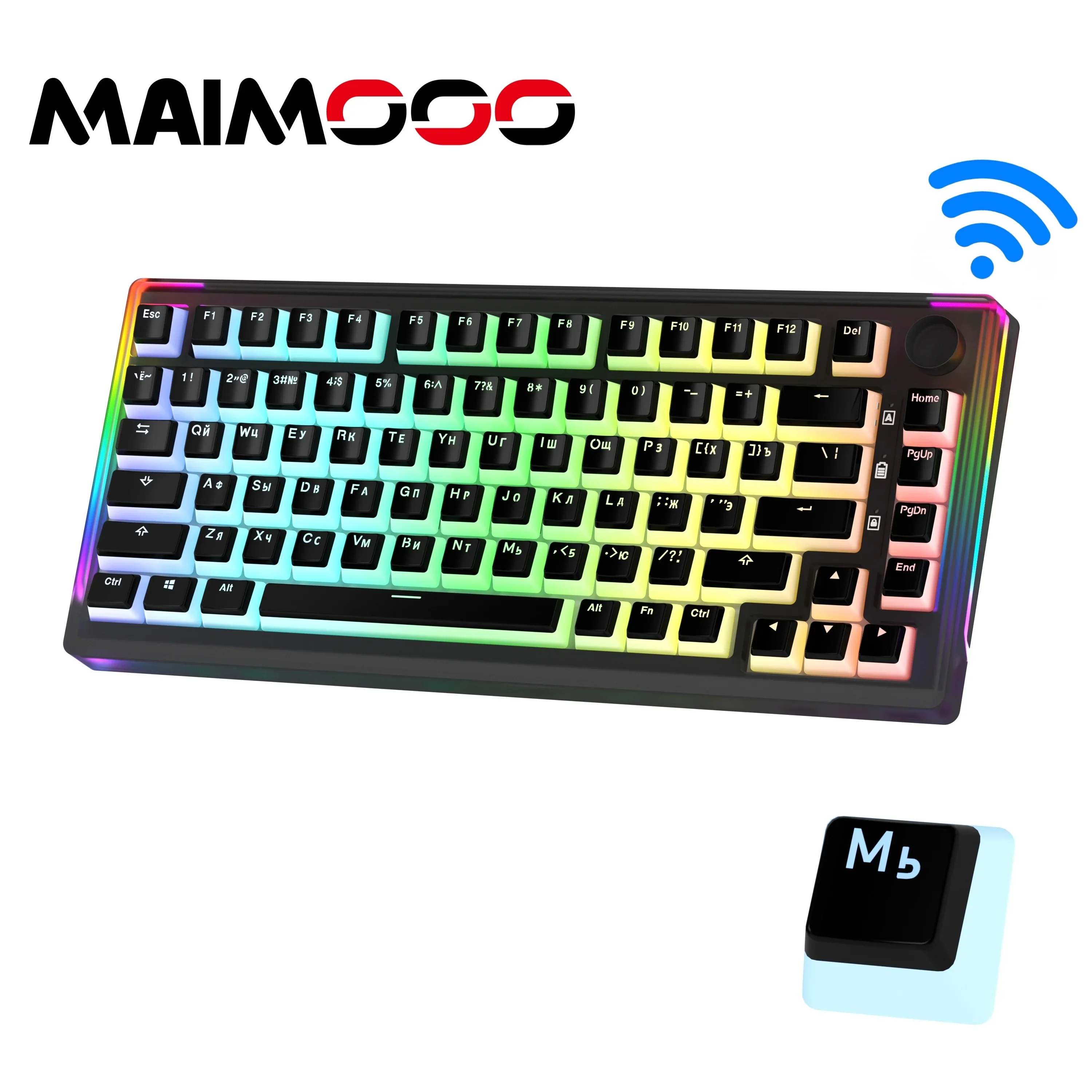 MAIMOOO Russian Wireless Keyboard KX75 Custom 75% Kit Hotswap Mechanical Keyboard Full RGB Backlit Macro Setting Pudding Keycap