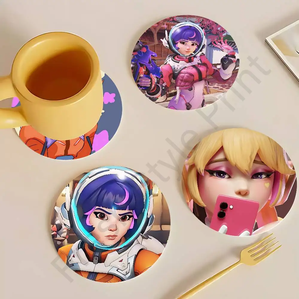 Game O-Overwatchs-S Juno Wooden Coasters  10cm Round Cosplay Fans Collect Friends Gifts