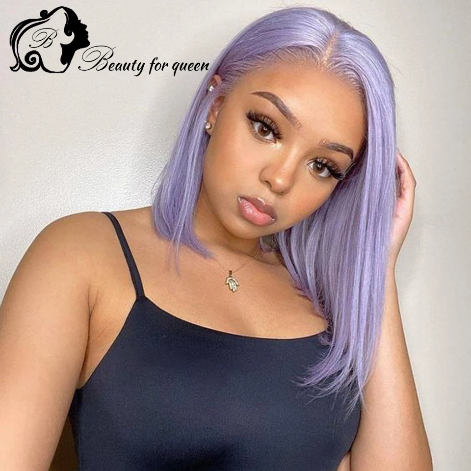 

HOT Sale Purple Short Straight Bob 13x4 Transparent Lace Front Wig - 100% Human Hair 180 Density Brazilian Cosplay Role Play Wig