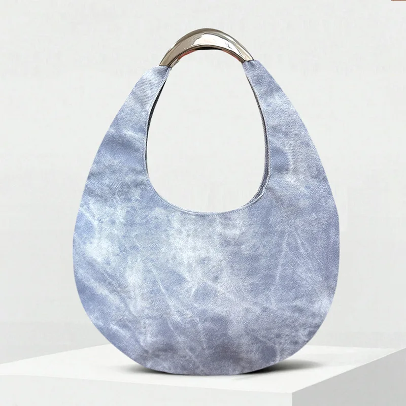 Tas Selempang Rajut Desain Retro Denim Musim Gugur dan Musim Dingin 2025, Tas Bahu Fashion, Tas Crescent Portabel, Tas Bucket