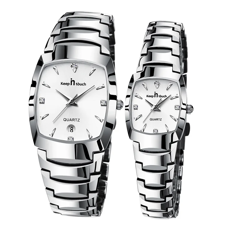 2pcs Couple Watches For Women Men, Square Stainless Steel Quartz Wrist Watches,His Hers Watch Sets,Original Gifts Couple