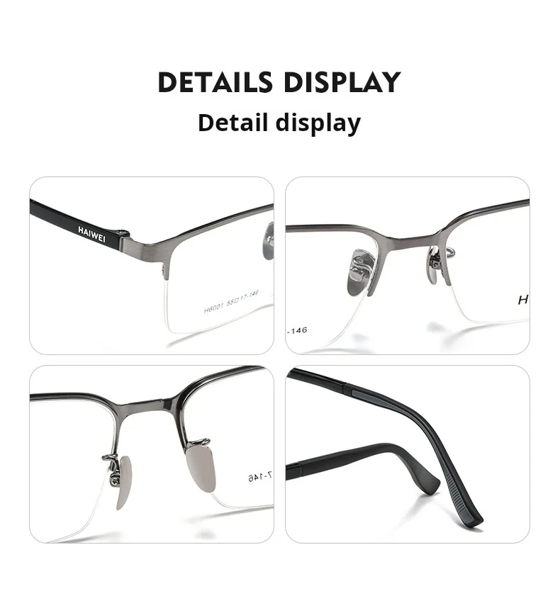 YIMARUILI Business Herren-Brille mit optischem Sehstärke und Halbrahmen, Anti-Blaulicht, photochrome multifokale quadratische Rezeptbrille – Detail 4