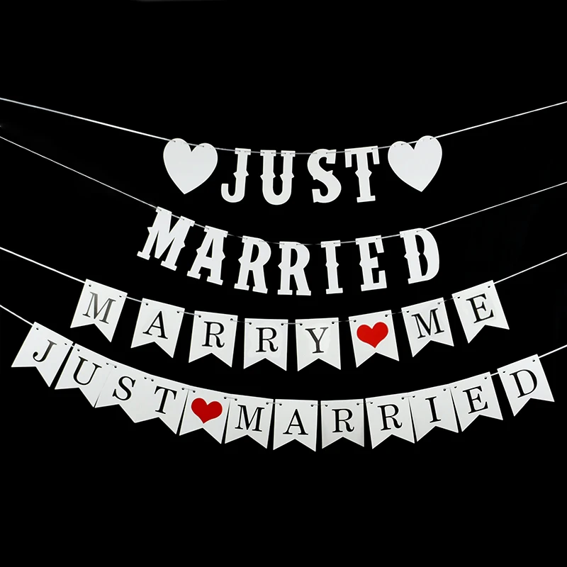 Vintage Wedding Just Married Bunting Banner Bridal Shower Marry Me Letter Photo Booth Props Wedding Party Decoration Supplies