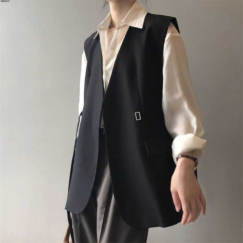 Shirt Layering Suit Vest Women's Coat Japanese Style Outerwear Women 2026 Spring and Autumn New European Style Vest Loose Fit WF