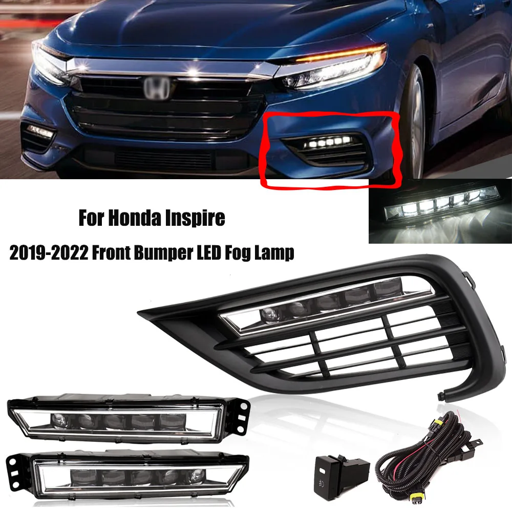 For Honda Inspire 2019-2022 Front Bumper LED Fog Lamp With Cover Wiring Harness Switch Direct Replacement Auto Parts
