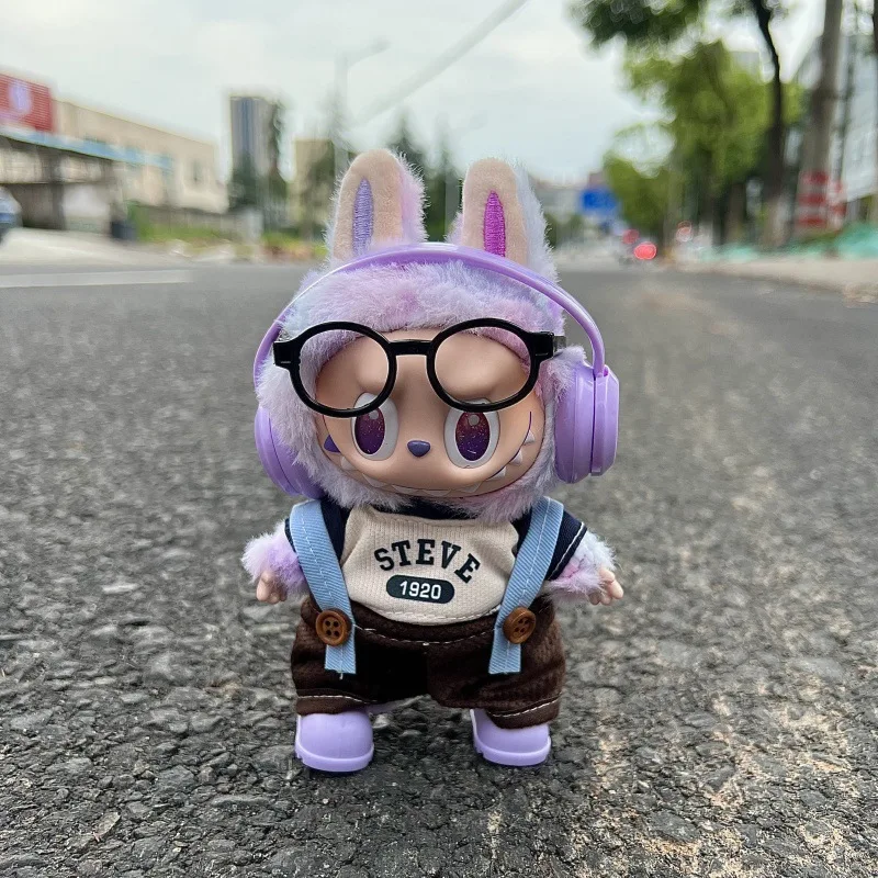 17cm Labubu ビニール キーホルダー 衣装 - アクセサリー付きプリント パーカー セット (かわいいスタイル)