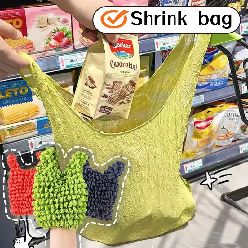 New Bubble Bags Magic Expandable Crinkle Tote Bag Bubble Collapsible Handbag Hedgehog Pineapple Style Shrink Pleated Purse