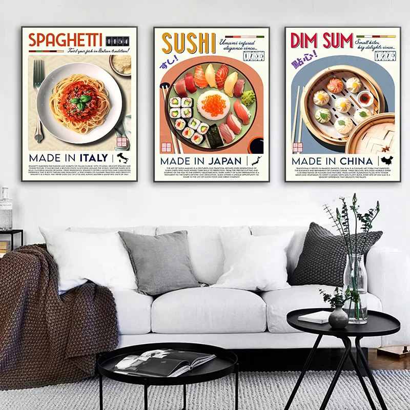 Modern Kitchen Art Coffee Udon Noodles Tiramisu Salmon Food Poster Canvas Paintings Wall Art Pictures Coffee Shop Home Decor