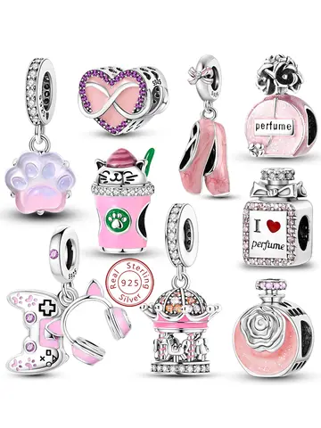 Charm 925 Sterling Silver Pink Pendant Charm Fit Original Charm Bracelet Necklace Beads DIY Jewerlry Accessories